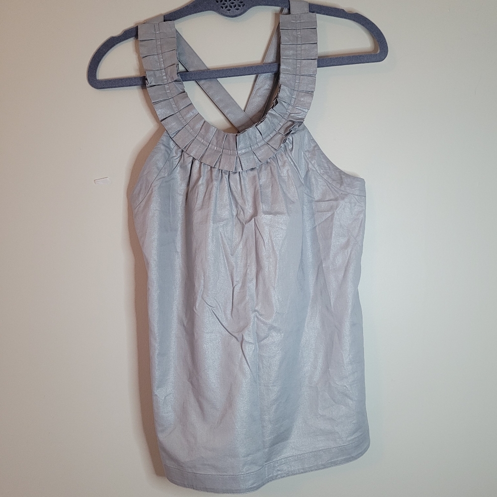 J. Crew Factory Silver Sleeveless Cross Back Blouse